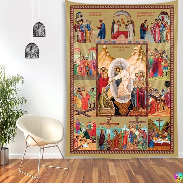 VIKAMA Weihnachts-Wandteppich mit Jesus-Porträt, dekorativer Wandbehang in Multicolour, B/H: 40 x 60 cm - Bild 1