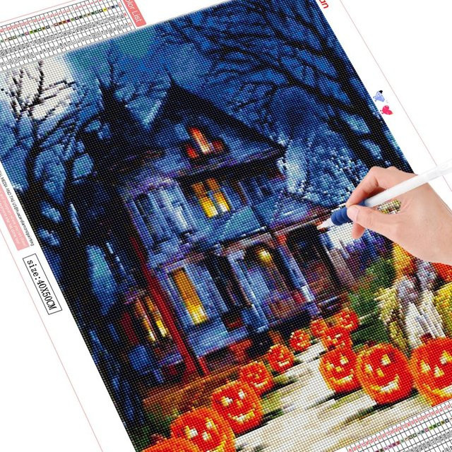 FIYO 5D Diamantmalerei Halloween Bastelset mit Cartoon-Motiv, Vollbohrung, Mehrfarbig, Breite: 20 cm, Höhe: 30 cm - Bild 1
