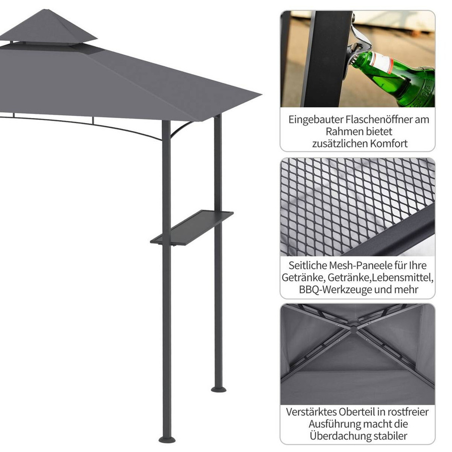 Outsunny Grillpavillon aus Stahl in Schwarz und Grau mit Hip-Dach, B/H/L: 148 x 252 x 245 cm - Bild 2