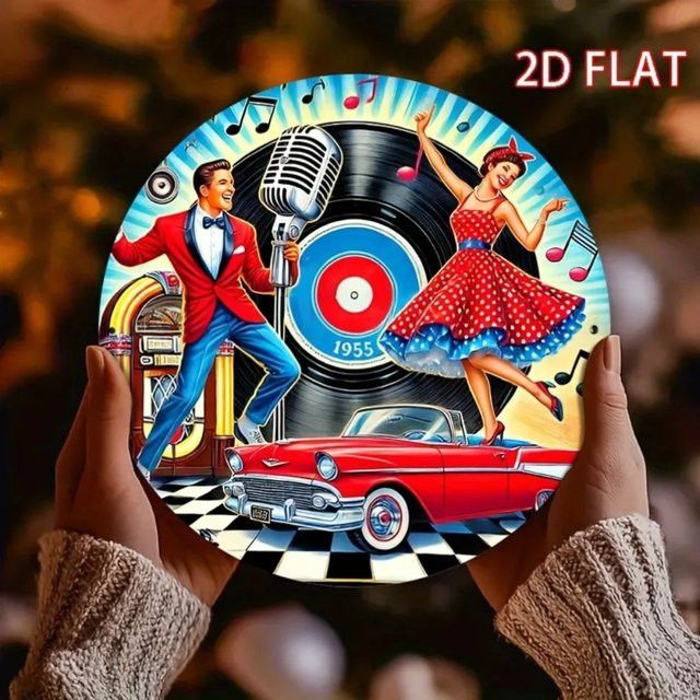 CIFBUY Retro 2D-Tanzpaar mit Mikrofon und Jukebox-Dekor für Bars, Cafés und Musikzimmer, Höhe: 20 cm, Breite: 20 cm, Tiefe: 20 cm - Bild 1
