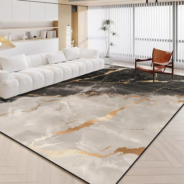 Karpetti Teppich in Weiß und Gold mit Marmor-Design, rutschfest und waschbar, B: 280 cm, T: 180 cm - Bild 1