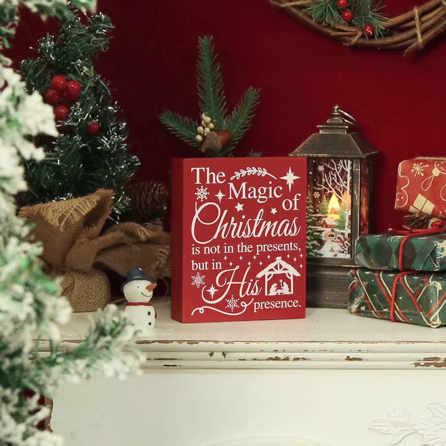 Putuo Decor Holzkisten-Schild The Magic of Christmas Is Not in the Presents Tischdekoration aus Holz - Bild 2