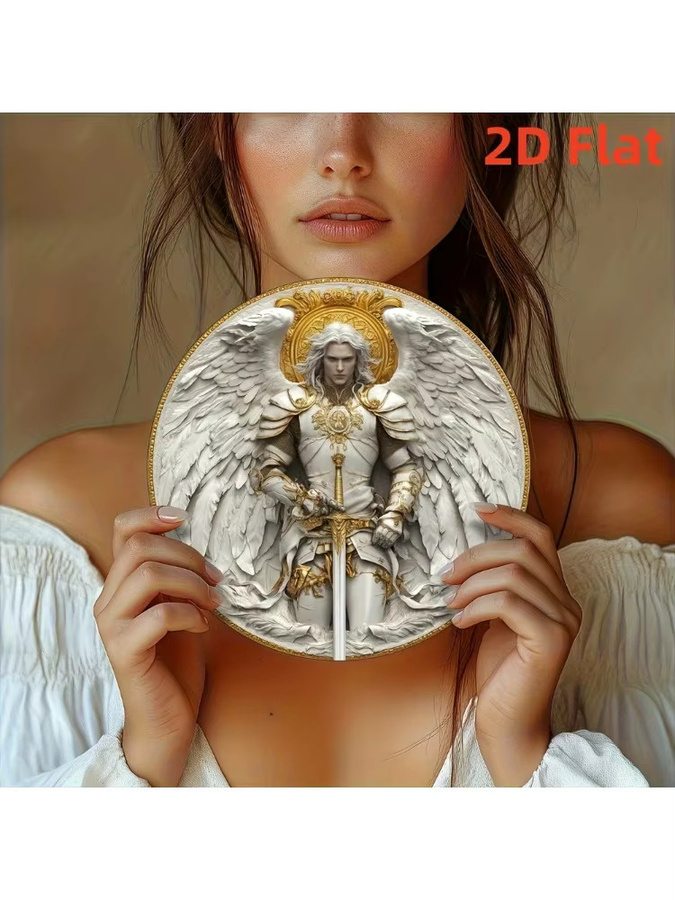 CIFBUY St. Michael 3D Metall-Wandkunst rundes Aluminiumschild mit Engel- und floralem Motiv Durchmesser: 20 cm - Bild 7