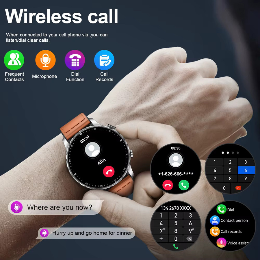 LIGE Smartwatch für Herren mit 1,85 Zoll HD-Bildschirm, Bluetooth-Anruf, Herzfrequenzmessung und IP68 wasserdicht, Business Outdoor Sport Smartwatch in Schwarz und Braun - Bild 2