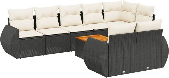 vidaXL 9-teilige Garten-Sofagarnitur in L-Form aus Poly-Rattan und pulverbeschichtetem Stahl in Schwarz-Creme mit UV-beständigen Kissen - Bild 1