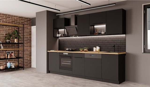 Küchenzeile SIENA BASIC LOFT in Schwarz matt, moderne Einbauküche mit 280 cm Breite - Bild 1