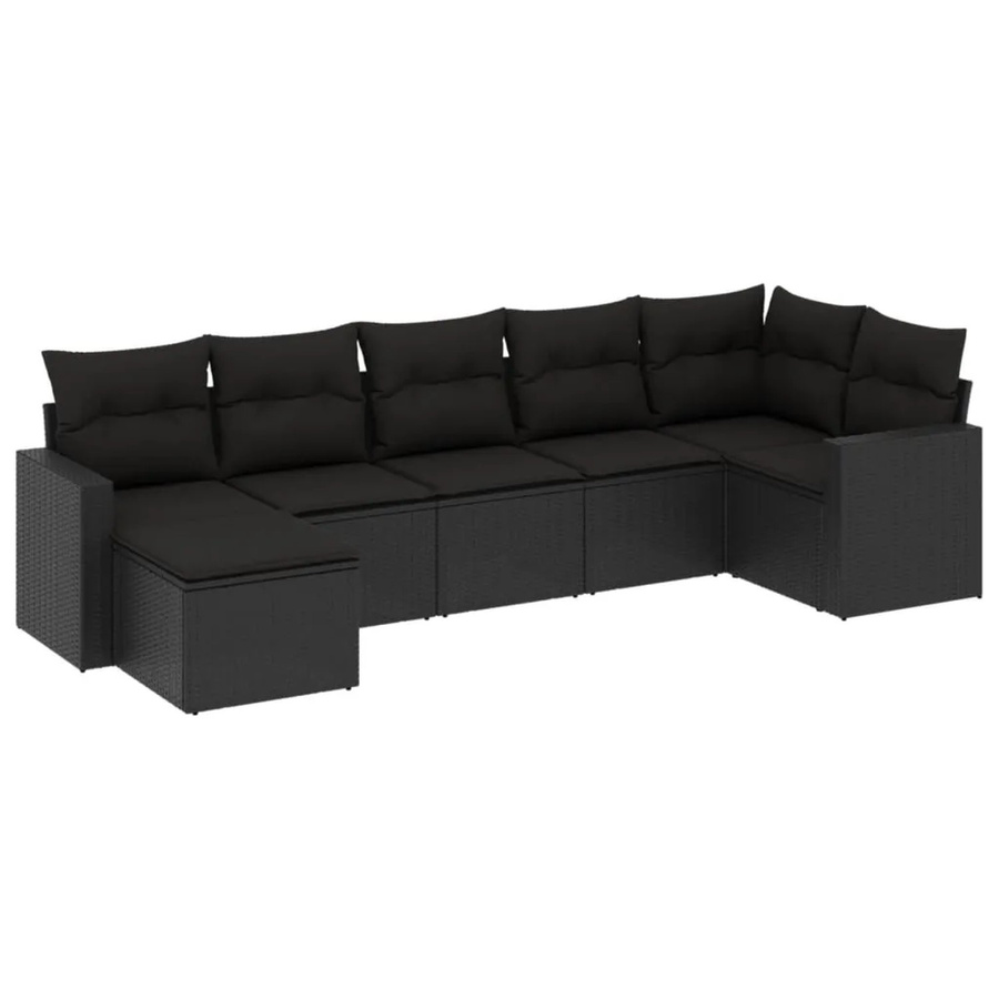 vidaXL 7-tlg Garten-Sofagarnitur in L-Form aus schwarzem PE-Rattan mit Kissen und pulverbeschichtetem Stahlgestell - Bild 2