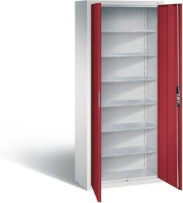 C+P Magazinschrank mit 6 Böden für Sichtlagerkästen, Front Rubinrot und Korpus Lichtgrau, H: 169,0 cm, B: 70,0 cm, T: 30,0 cm - Bild 1