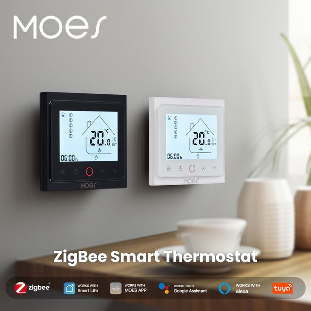 MOES ZigBee Smart Thermostat für Wasser- und elektrische Fußbodenheizung sowie Gaskessel, weiß, kompatibel mit Tuya, Alexa und Google Home zur App-gesteuerten Raumtemperaturkontrolle - Bild 1