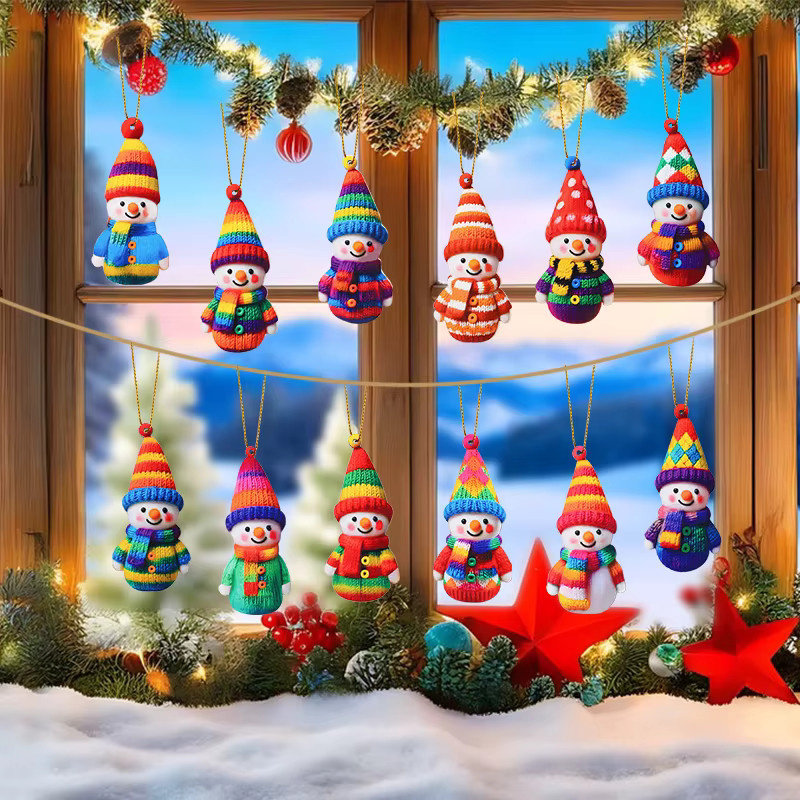 16 Stück Schneemann Holz Ornamente als hängende Weihnachtsdekoration in Mehrfarbig, ZQNYCY - Bild 6
