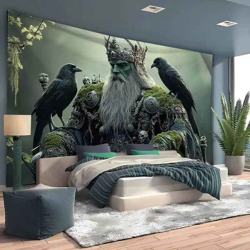 VIKAMA Dark Fantasy King Wandteppich mit Skelett-Rüstung im Vintage-Stil, Mehrfarbig, Breite: 60 cm, Höhe: 40 cm - Bild 2