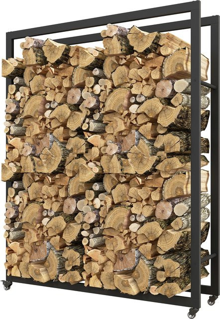Outsunny Kaminholzregal aus Metall mit Rollen für Indoor und Outdoor, Schwarz, B/T/H: 120 x 32 x 151 cm - Bild 1