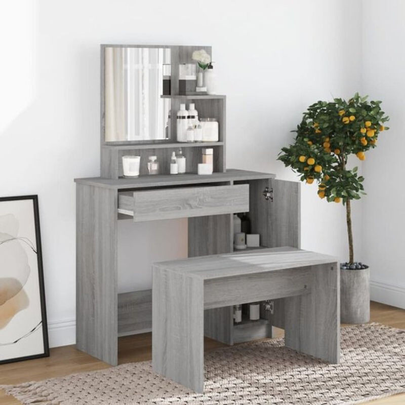 Vidaxl Schminktisch-Set aus Holz in Grau Sonoma, modern, B/T/H: 86,5 x 35 x 136 cm - Bild 1