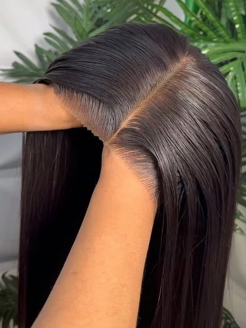UVEOUS Brasilianische Echthaar Perücke, HD Lace Frontal, Natur Schwarz - Bild 1