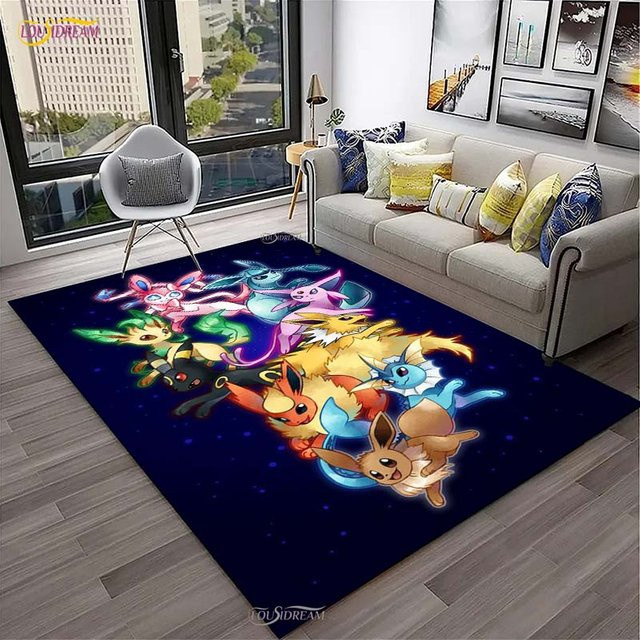 Miniso Pokemon Pikachu Teppich für Kinder, rutschfeste Bodenmatte aus Polyester, Blau, B: 120 cm, T: 80 cm - Bild 1