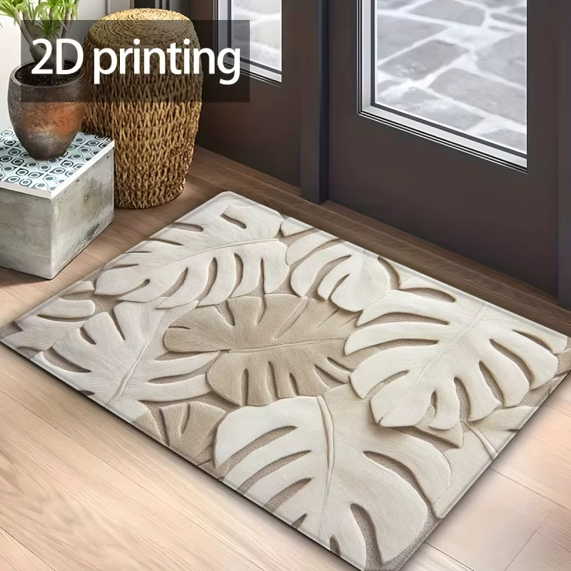 VIKAMA Fußmatte im tropischen Blattstil, moderne Badezimmer-Matte mit floralem Design in Beige - Bild 3