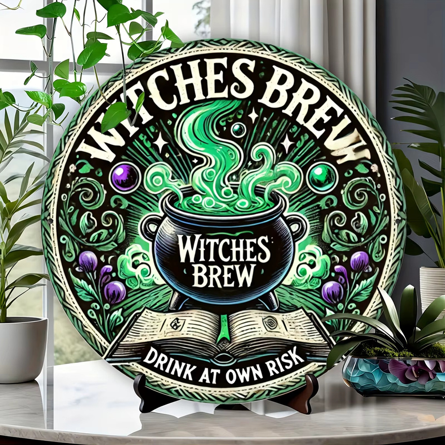 Rundes Aluminiumschild Potdemiel Witches Brew Drink at Own Risk Wanddekoration Halloween Vintage Design, Durchmesser: 20,3 cm - Bild 3