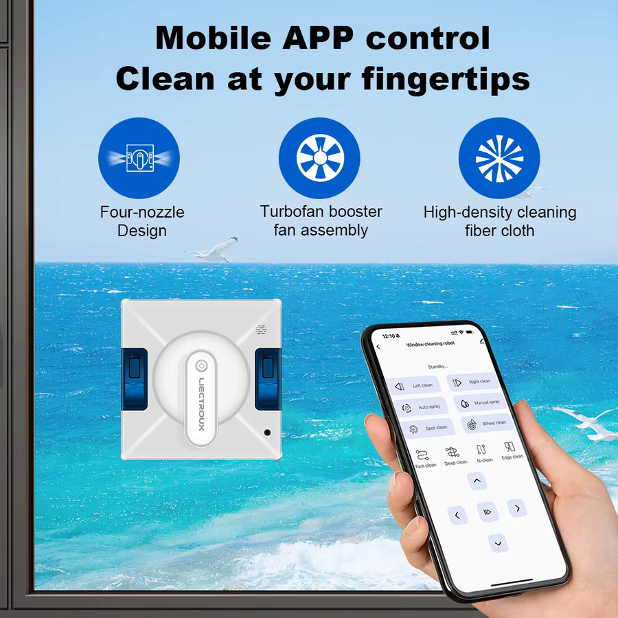 Liectroux YW509 Roboter-Fensterputzer in Weiß mit 4-Wege-Wasserspray und intelligenter Navigation für Glasböden und Wände - Bild 4