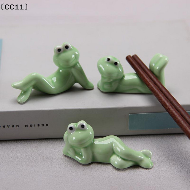 KuZHEN Keramik Besteckhalter Frosch in Grün als Löffel- und Gabelablage sowie Essstäbchenhalter - Bild 1