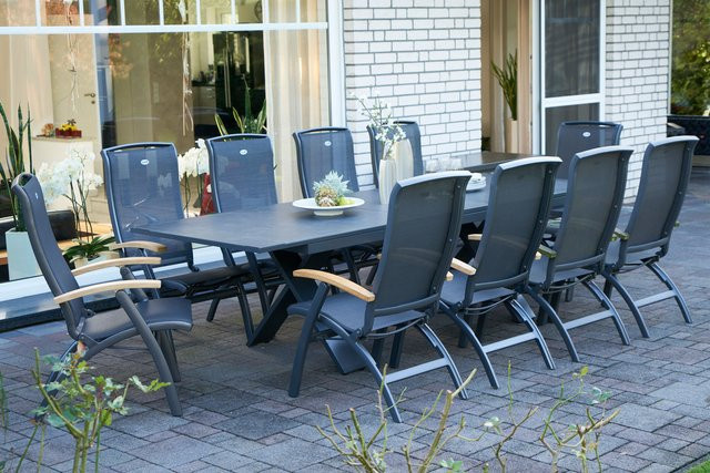 Hartman Garten-Essgruppe Xanadu Da Vinci aus Aluminium und Glaskeramik in Anthrazit mit 10 Klappstühlen, Tisch B: 220-280 cm, B: 100 cm - Bild 1