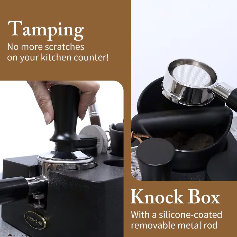 Kaffee Station Tamper Halter und Espresso Siebträger Rack mit Klopfbox von kisshome in Schwarz aus Metall für DeLonghi und Breville Barista Zubehör (51mm, 54mm, 58mm) - Bild 5