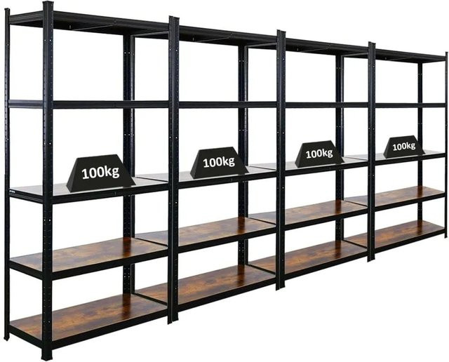 BERLINLODGE Ragnar Wohnregal Set 4er Pack, Farbe Vintagebraun und Schwarz, B/H/T: 90 x 180 x 40 cm, Metall Bücherregal für Wohnzimmer und Home Office - Bild 1