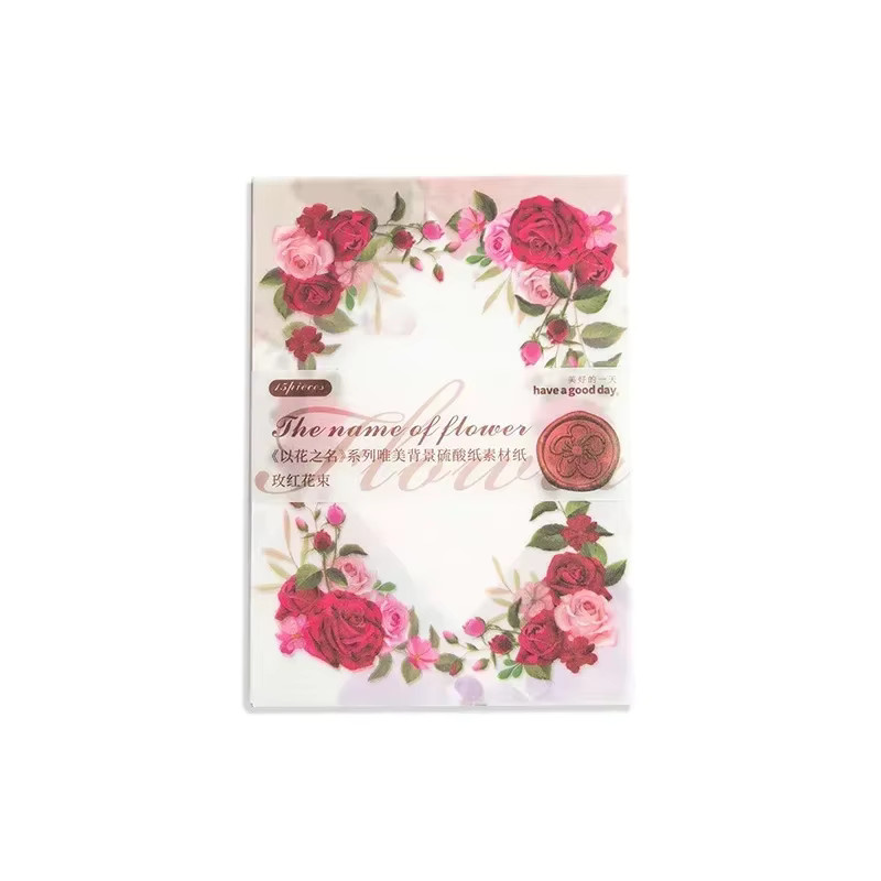 15 Stück Transparentes Scrapbooking Papier mit Blumenmuster, Schneidbares Memo-Papier, B: 11,0 cm, H: 17,2 cm - Bild 2
