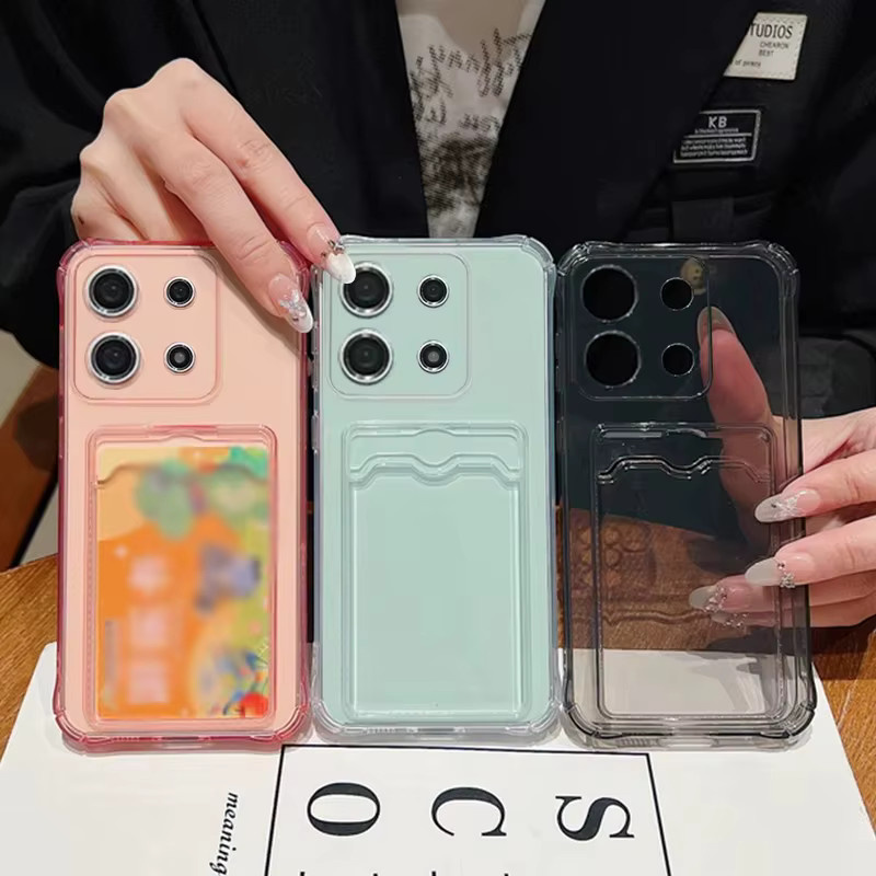 Transparente Handyhülle mit Kartenfach für Xiaomi und Redmi Modelle in Pink - Bild 2