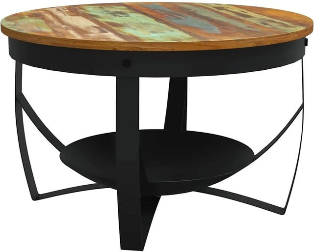 vidaXL Couchtisch aus Massivholz in Braun im industriellen Look, Durchmesser: 68 cm, Höhe: 43 cm - Bild 1