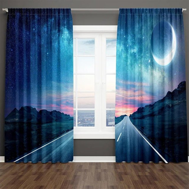 A Family Of Home Textiles 2-teiliges Schattierungsvorhang Set Milchstraße Sternenhimmel Design in Blau und Schwarz, B: 50 cm, H: 130 cm - Bild 1
