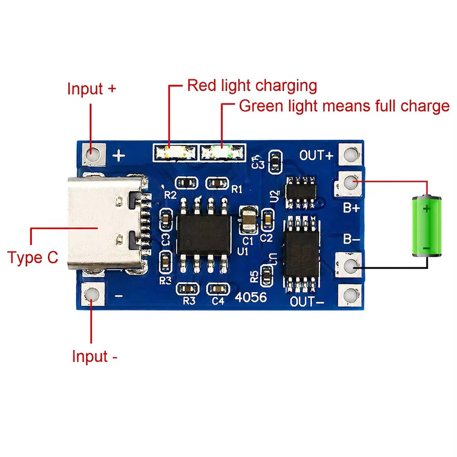 VORILYNEX TP4056 Lithium-Akku-Lademodul mit Doppelschutz, USB-C/Mini-USB/Micro-USB, 5V 1A, Blau - Bild 2