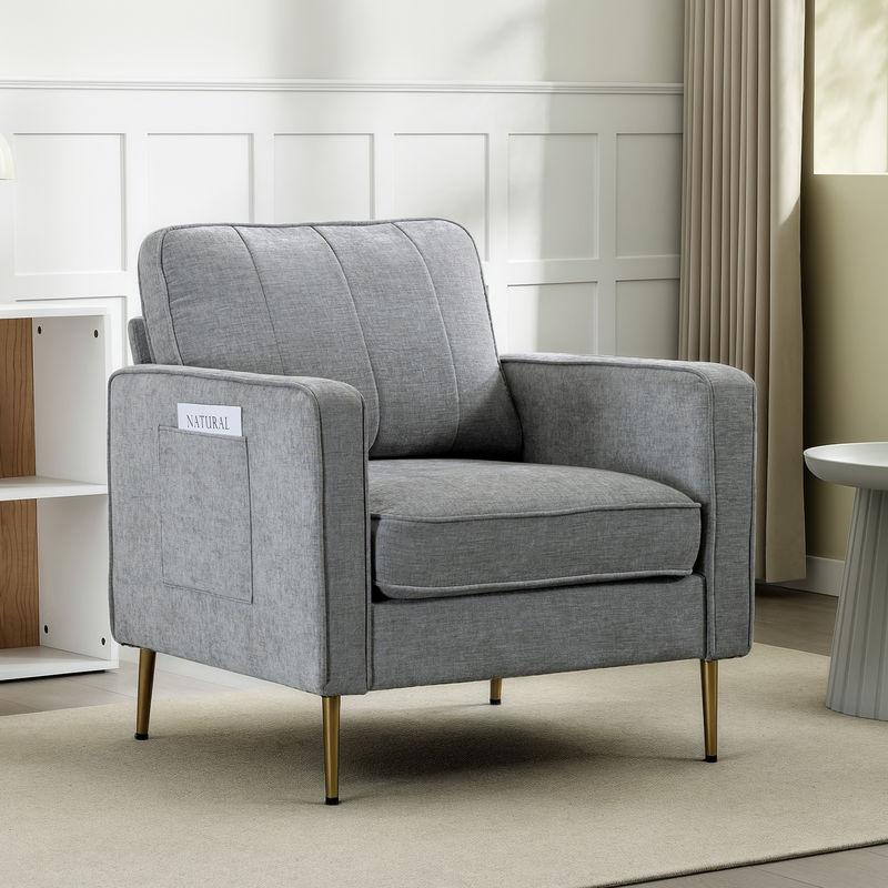 HOMCOM 1-Sitzer-Sofa in Grau mit goldfarbenen Stahlbeinen und Seitentaschen von Aosom - Bild 2