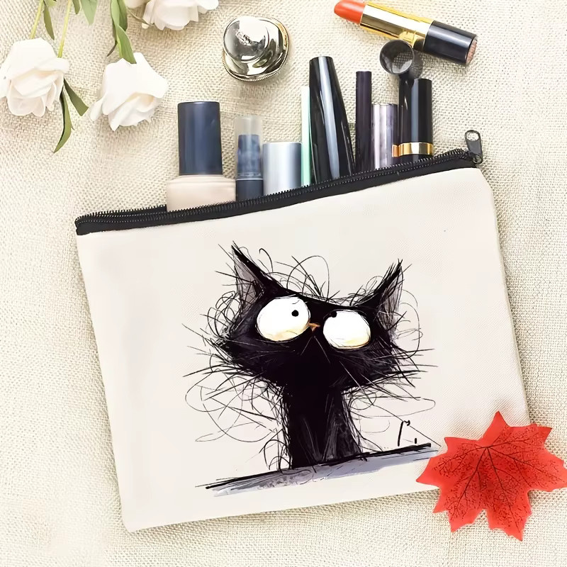 Make-up-Tasche im Katzen-Design mit Reißverschluss, weiß, Breite: 18,0 cm - Bild 2