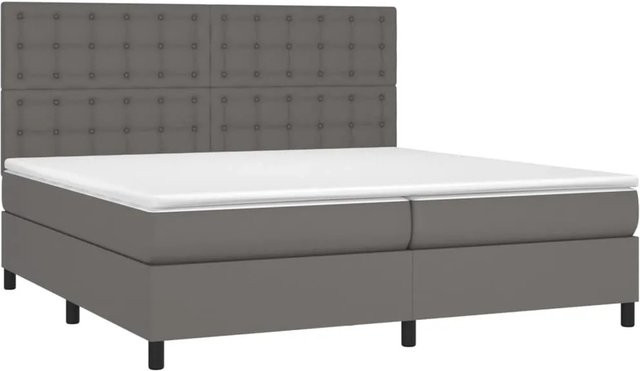 vidaXL Boxspringbett Hybrid mit Matratze in Grau aus Kunstleder, B/T: 200 x 200 cm - Bild 1