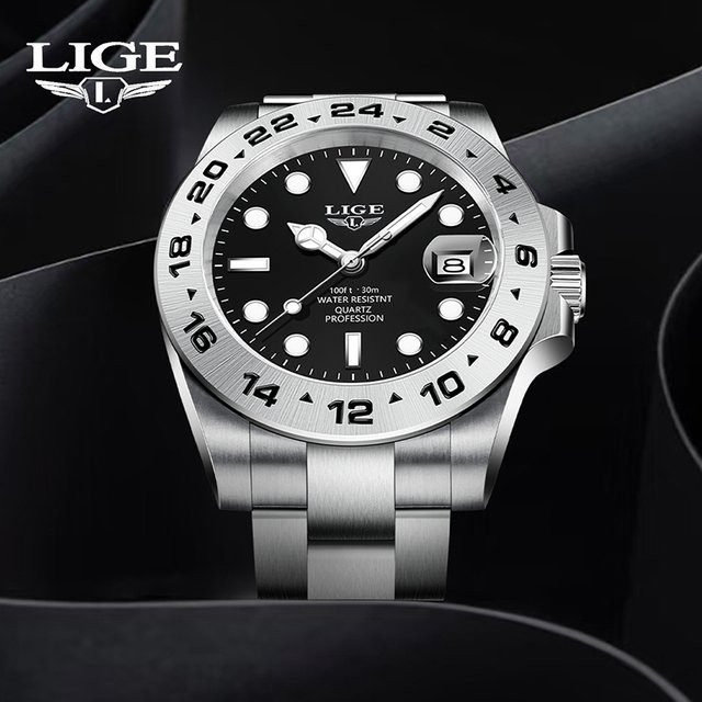 LIGE Armbanduhr Quarz, Edelstahl, Weiß, Herren - Bild 1