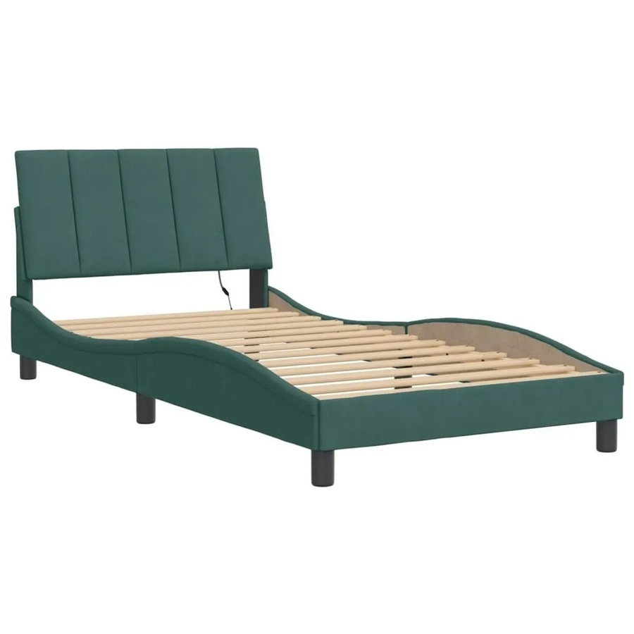 vidaXL Bettgestell Hanko mit LED in Dunkelgrün aus Samt, B/T/H: 100 x 200 x 74,5 cm - Bild 2
