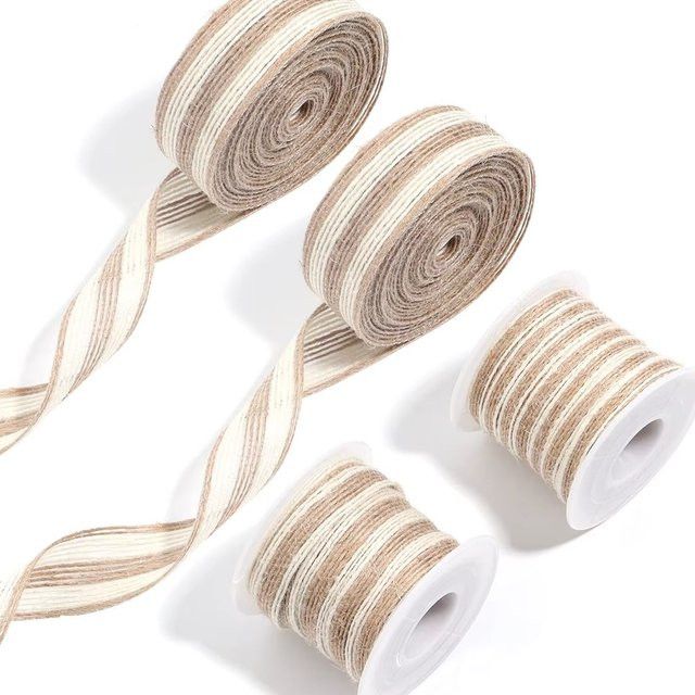 Louleur Vintage Jute Band mit weißem Rand für Hochzeit, Weihnachten und DIY Dekorationen - Bild 1