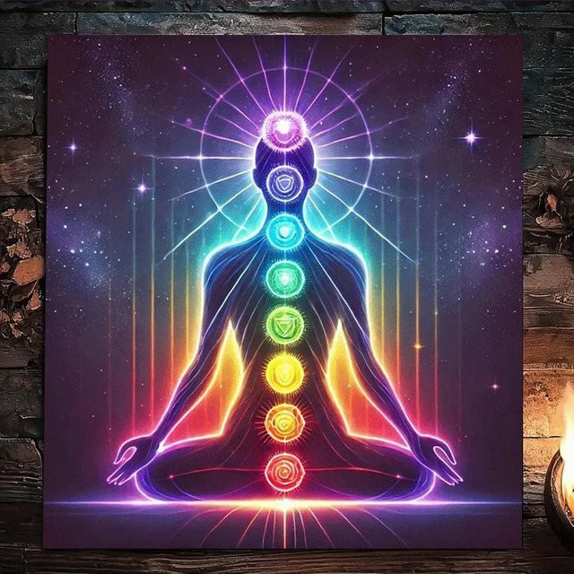 VIKAMA Spiritueller Sieben-Chakra-Wandteppich in Multicolour für Yoga und Meditation, Boho Wandbehang für dein Zuhause, Breite: 60 cm, Höhe: 40 cm - Bild 1