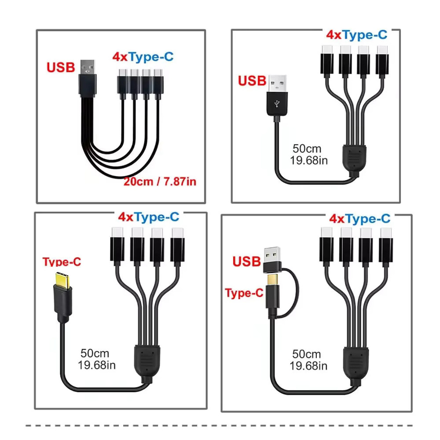 4-in-1 USB-C auf USB-C und Micro-USB Mehrfachladekabel in Schwarz, Länge: 50 cm - Bild 4