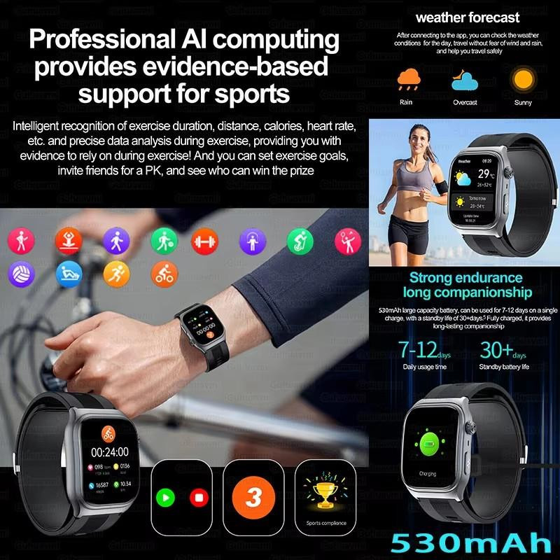 Smartwatch für Herren mit Saphirglas und Gesundheits-Tracker in Schwarz mit EKG, Herzfrequenz, SpO2 und Schlafüberwachung via Bluetooth - Bild 8