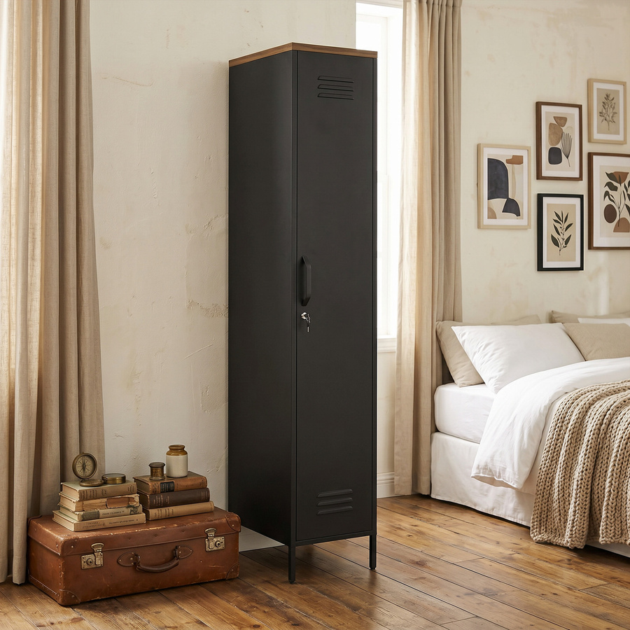 HOMCOM Metallschrank Schwarz mit abschließbarer Tür und verstellbaren Einlegeböden im Industriestil, Höhe: 183 cm, Breite: 46 cm, Tiefe: 35 cm - Bild 2