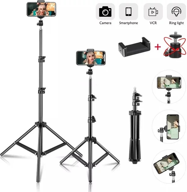 Aluminium Selfie-Stativ in Schwarz mit Bluetooth-Controller und Handyhalterung für Digitalkameras, H x B x T: 200 x 170 x 150 x 55 cm - Bild 1