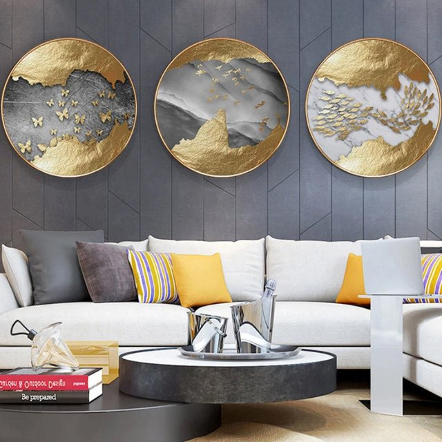 TPFLiving Luxus Poster Leinwand mit abstrakten Motiven in Gold, Weiß und Grau, Modell TPFL-LW-06-SET, B/H: 40 x 40 cm - Bild 1