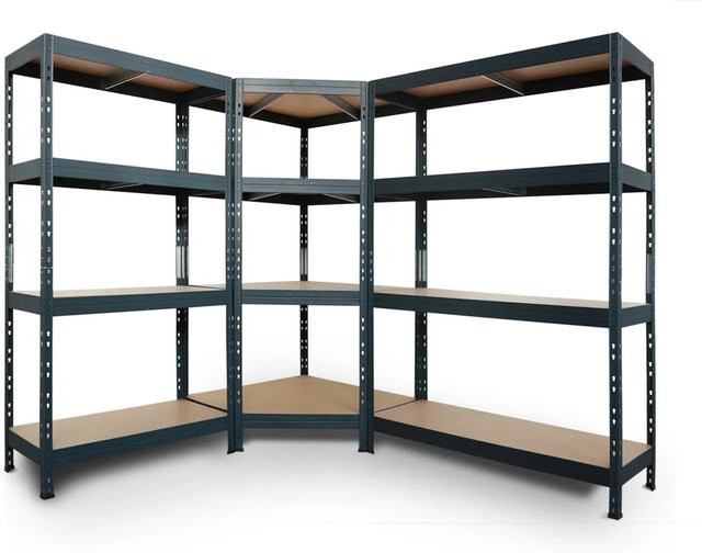Ar Shelving Eckregal Rivet Set in Anthrazit mit 4 HDF-Böden, B/T/H: 180 x 180 x 210 cm, Tiefe: 45 cm - Bild 1