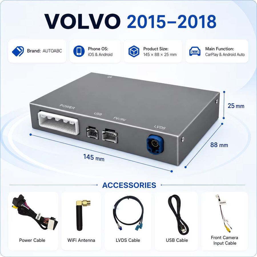 AUTOABC Multimedia-Box für Volvo V40 2011-2018, XC60 und S60L mit 7 Zoll Interface, kabelloses CarPlay, Android Auto, Mirror Link, AirPlay, Rückfahrkamera, Siri, GPS und Bluetooth in Schwarz - Bild 4