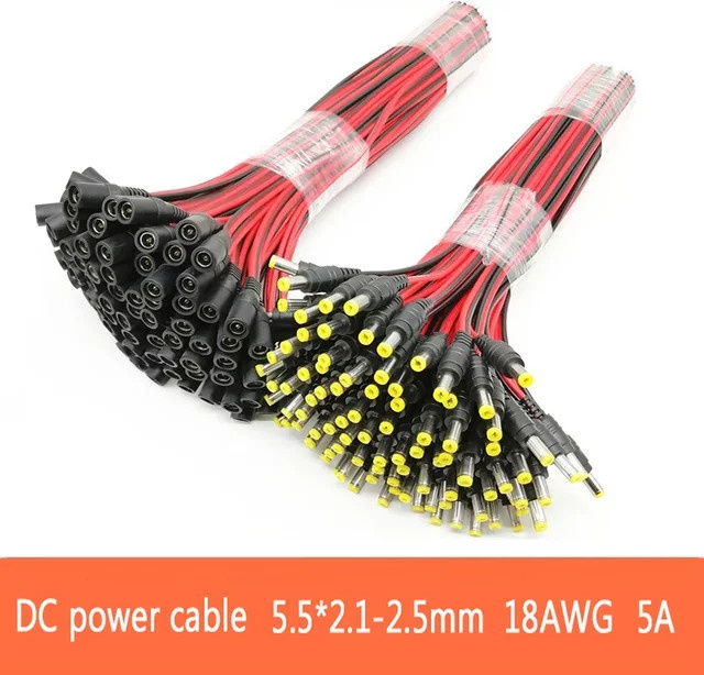 DC-Stromkabel mit 2-Pin-Stecker 5,5x2,1mm, 18 AWG, Männlich und Weiblich, 30cm Länge, Schwarz - Bild 1