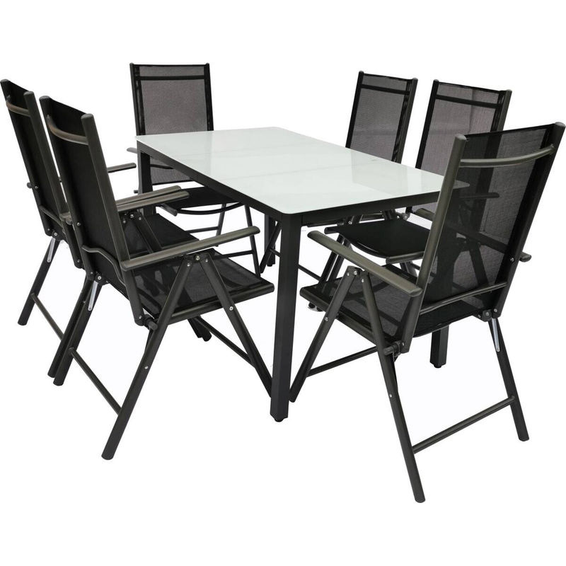 VCM 7-teilige Gartenmöbel Essgruppe in Anthrazit mit ESG-Sicherheitsglas und Alu-Elementen, Tisch Maße B: 140 cm, T: 80 cm, H: 76 cm - Bild 2