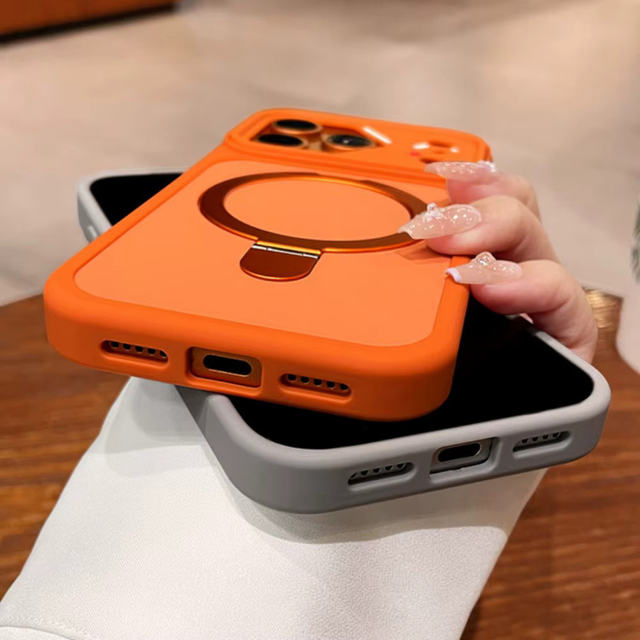 Lolozzx Matte Soft-Frame-Hülle mit MagSafe-Halterung für iPhone, stoßfeste Panzerhülle in Weiß und Orange - Bild 4