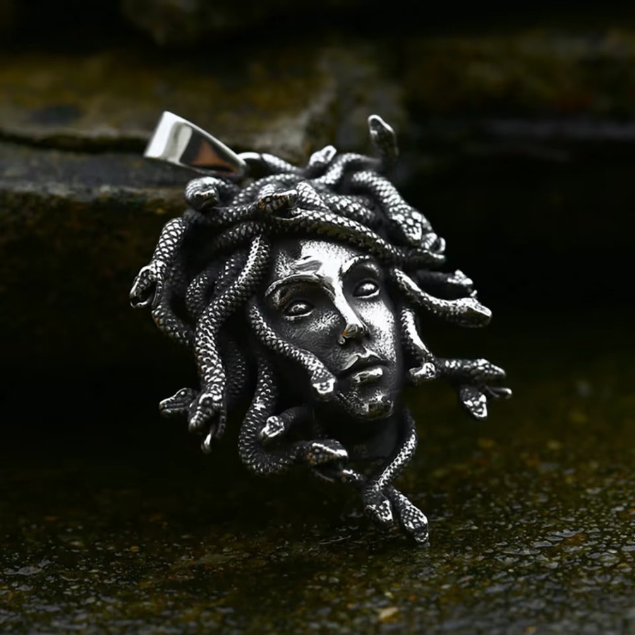 NORTHMAN Halskette Medusa Anhänger, Edelstahl, Silber, Unisex, Vintage - Bild 1