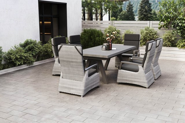 Siena Garden Tirana/Corido Garten-Essgruppe aus Aluminium, Edelstahl und Keramik in matt Anthrazit mit Ausziehtisch und 6 Sesseln - Bild 1
